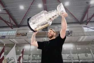 Panthers defensive man Ubisbalinskis visits the Youth Hockey Rink while sharing his Stanley Cup with his Latvian hometown