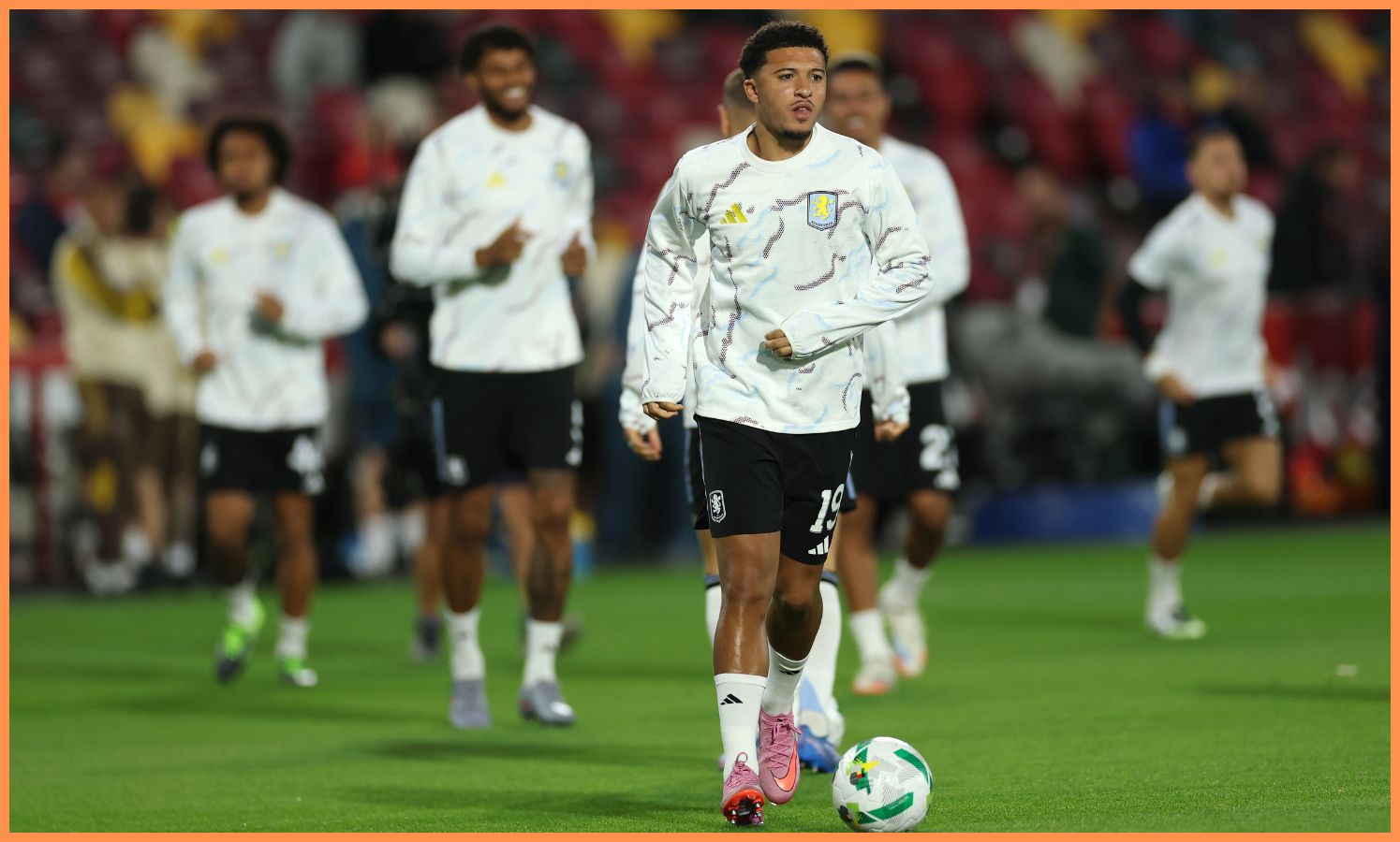Jadon Sancho warming up for Aston Villa