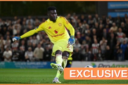 Andre Onana takes a penalty for Manchester United