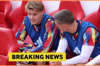 Martin Odegaard and Leandro Trossard on the Arsenal bench