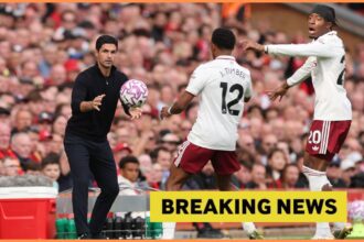 Mikel Arteta, Jurrien Timber, and Noni Madueke