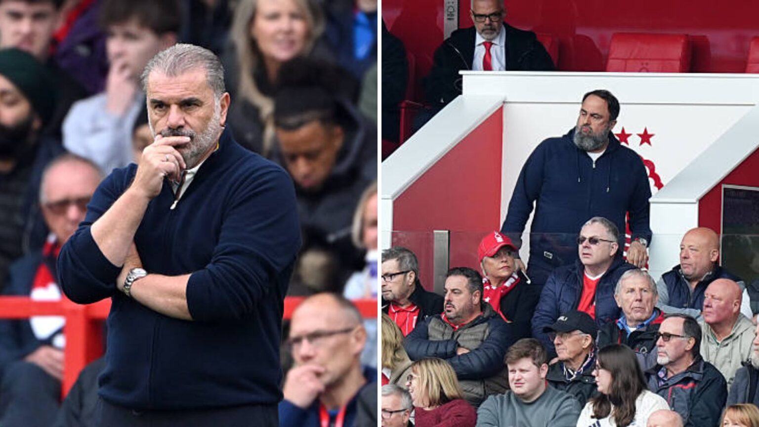 Split image of Ange Postecoglou and Nottinhgam Forest owner