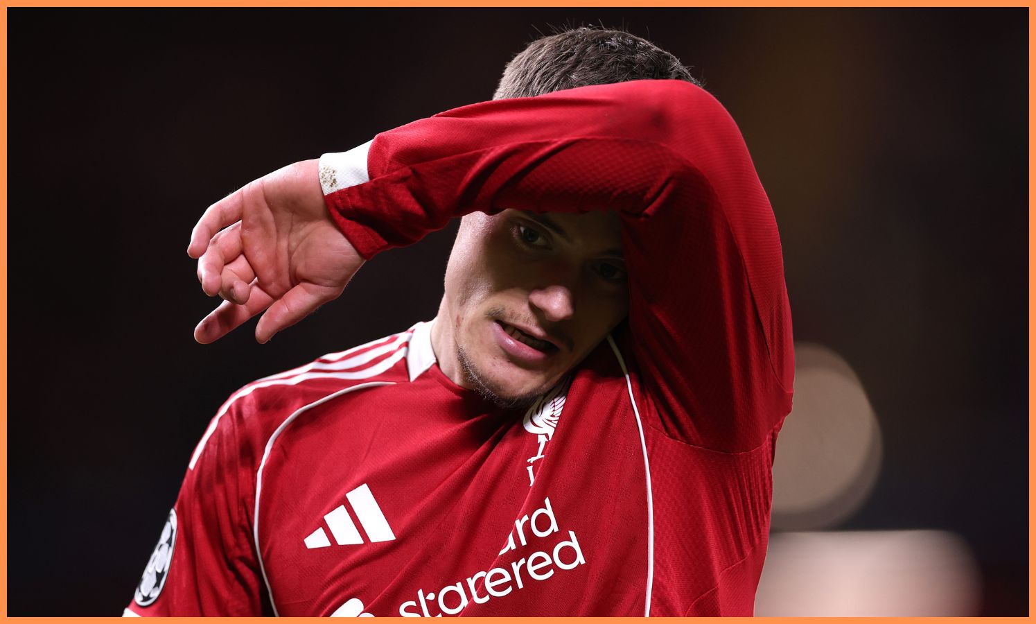 Florian Wirtz reacts during Liverpool vs Atletico Madrid