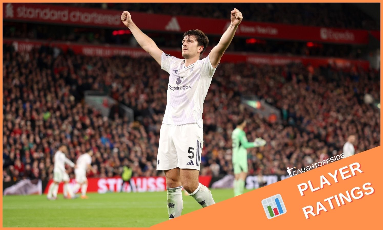 Harry Maguire celebrates scoring for Manchester United against Liverpool