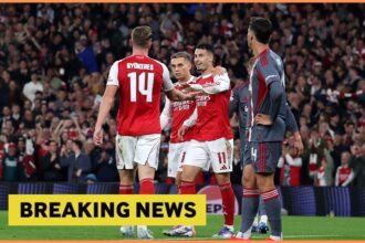 Gabriel Martinelli celebrates with Viktor Gyokeres and Leandro Trossard