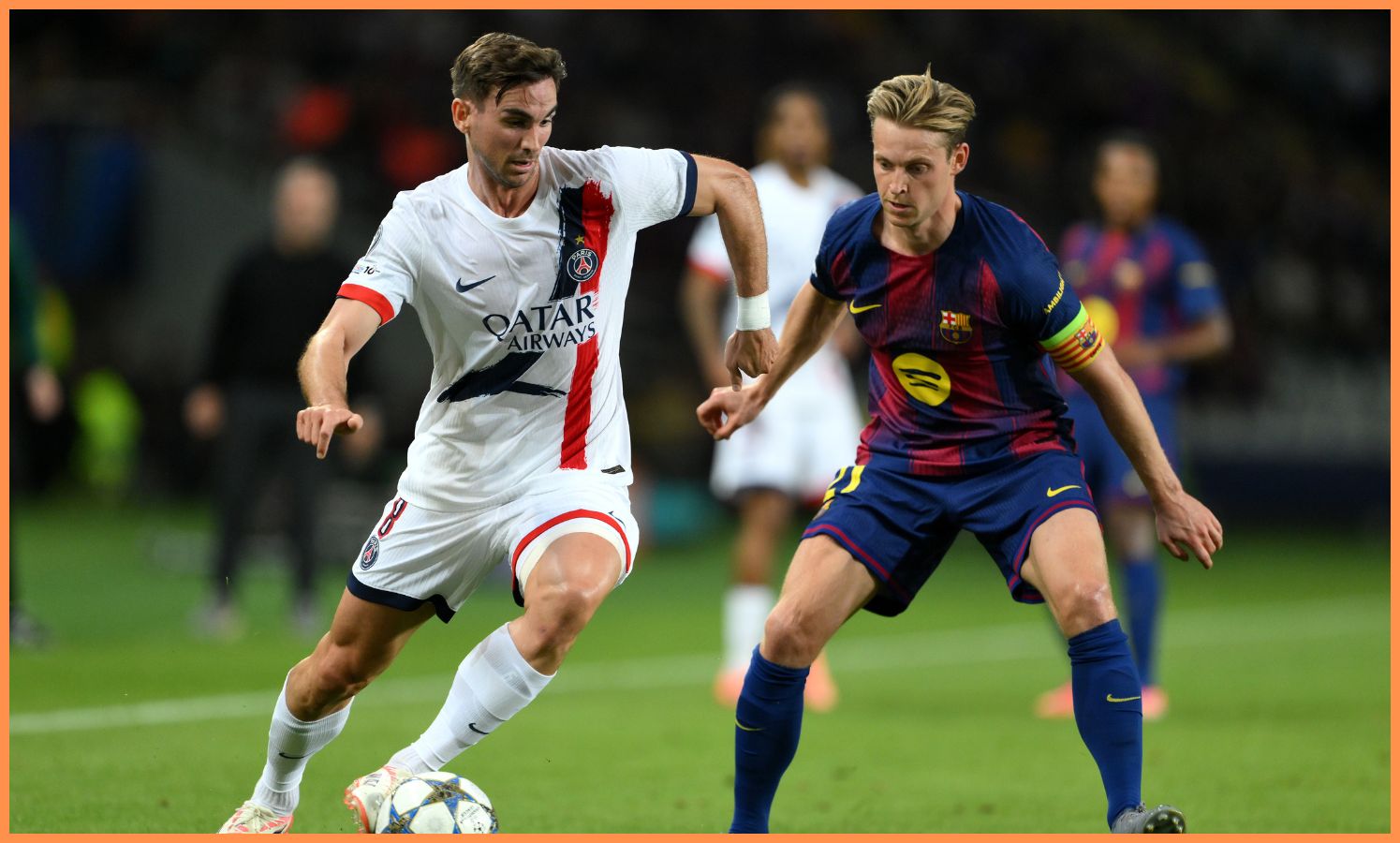 Frenkie de Jong in action for Barcelona vs PSG
