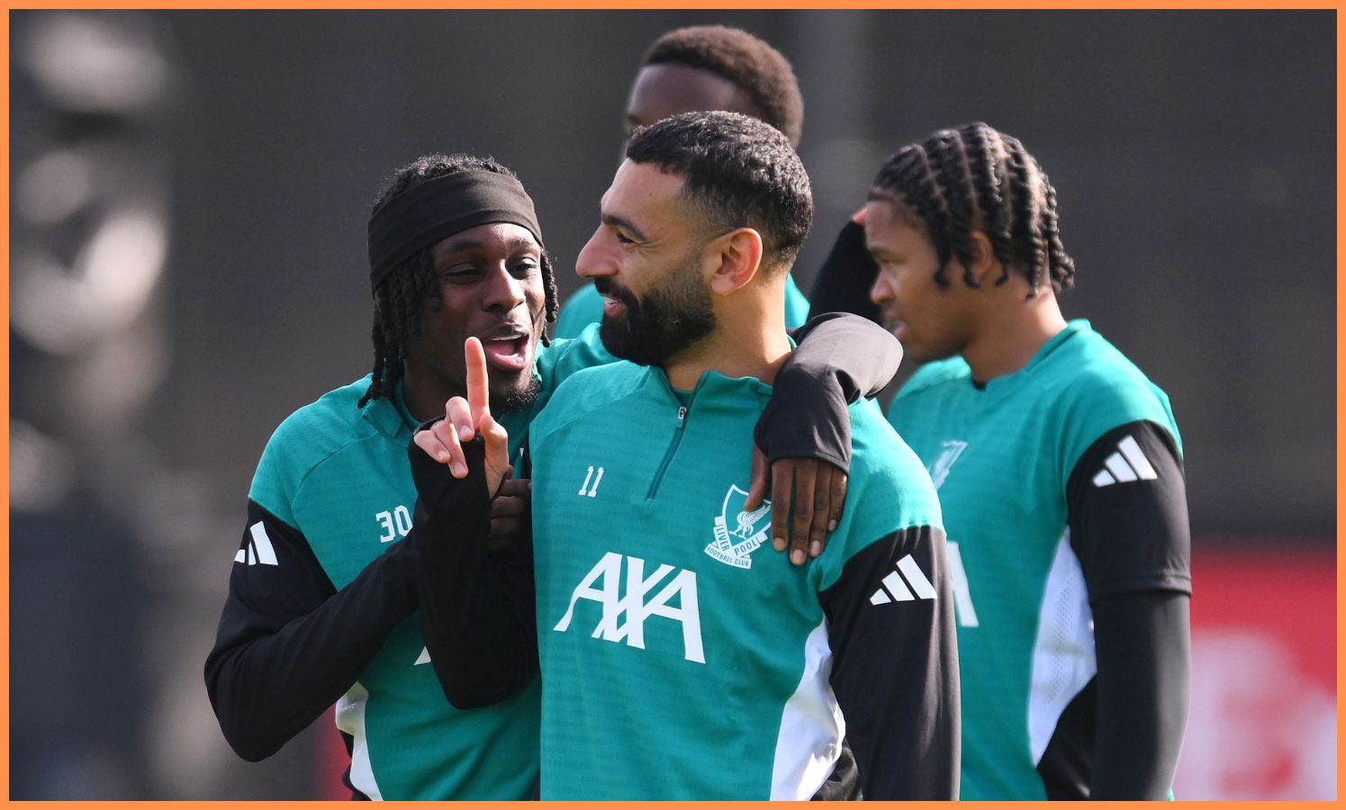 Mohamed Salah and Jeremie Frimpong in Liverpool training