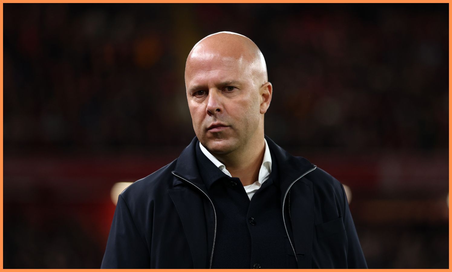 Liverpool manager Arne Slot looks on