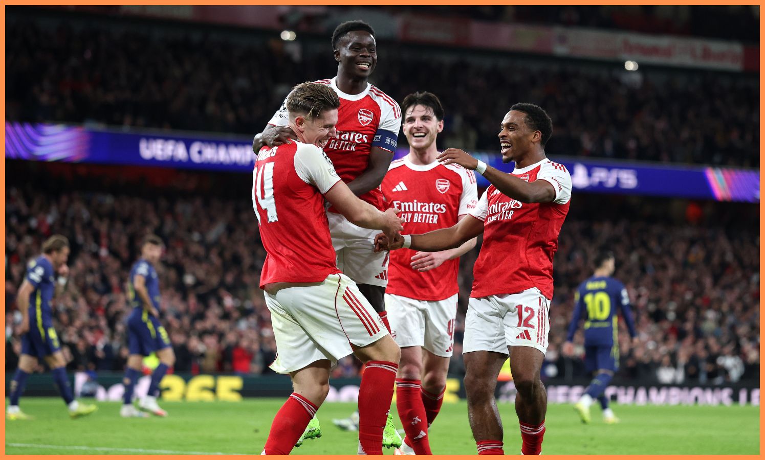 Arsenal players celebrate during the win over Atletico Madrid