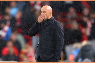 Liverpool manager Arne Slot reacts after the defeat against Crystal Palace