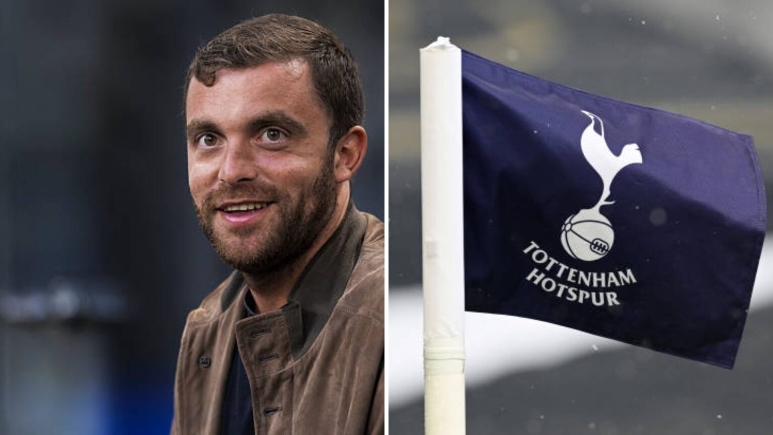 Split image of Fabrizio Romano and Tottenham corner flag