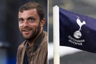 Split image of Fabrizio Romano and Tottenham corner flag