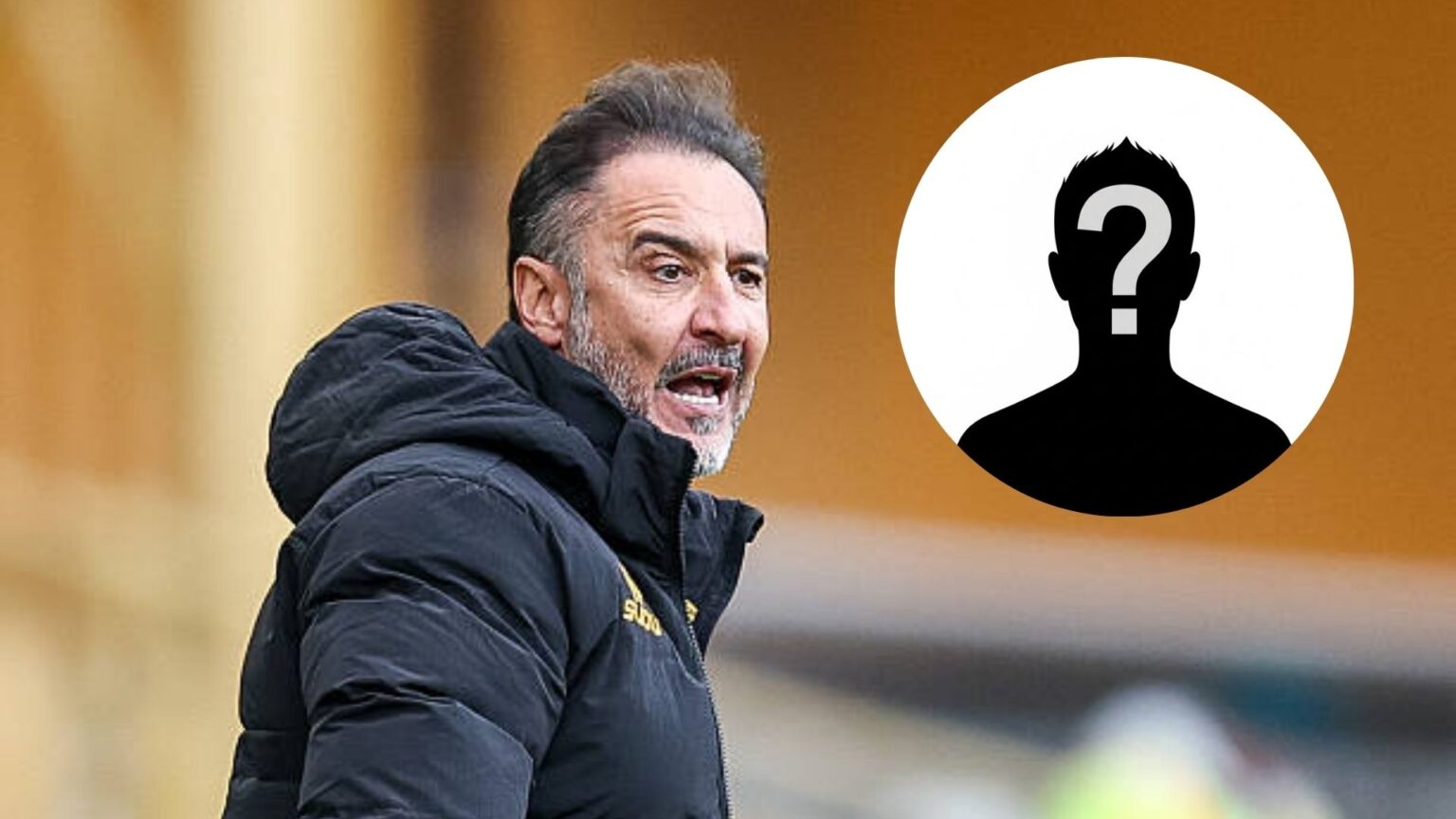Wolves manager Vitor Pereira looks on with overlay of mystery player
