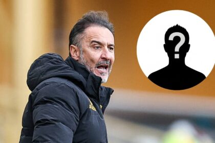Wolves manager Vitor Pereira looks on with overlay of mystery player