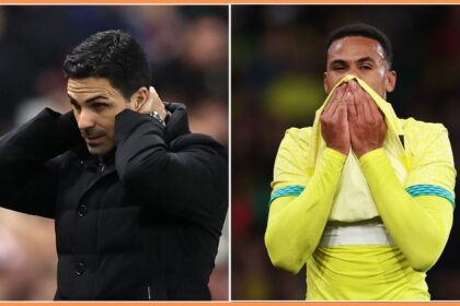 Arsenal manager Mikel Arteta and Brazilian defender Gabriel Magalhaes