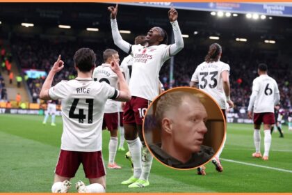 Eberechi Eze celebrates with Declan Rice in Arsenal