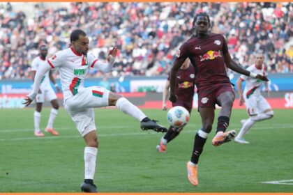 Castello Lukeba in action for Leipzig against Augsburg