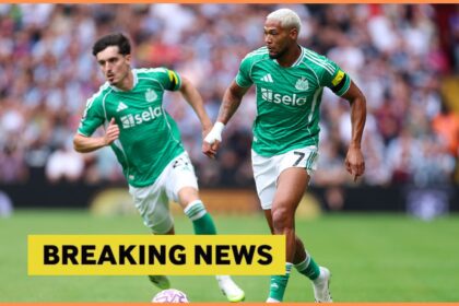 Tino Livramento and Joelinton in action for Newcastle