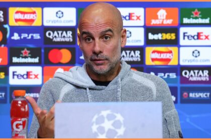 Pep Guardiola speaking during a Manchester City press conference