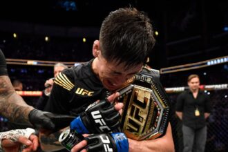 Brandon Moreno celebrates UFC title at UFC 263