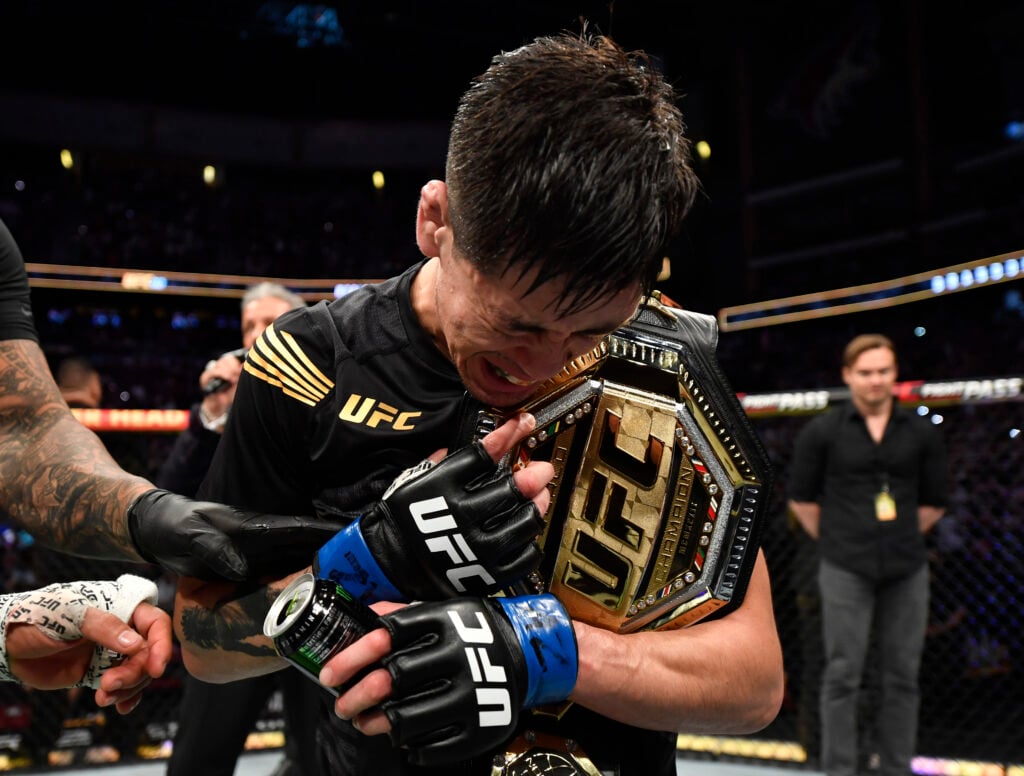 Brandon Moreno celebrates UFC title at UFC 263