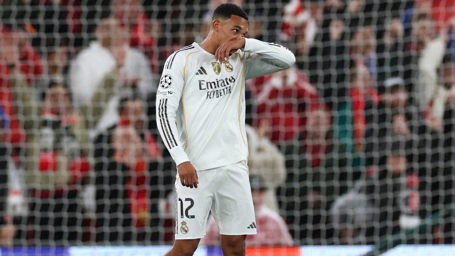 Crowd footage shows Trent's reaction to being booed by Liverpool fans