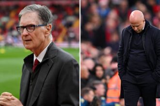 Split image of Liverpool owner John Henry and Arne Slot