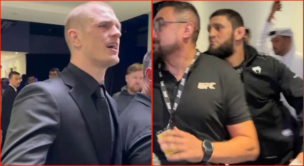 Khamzat Chimaev reaches for Ian Machado Garry during clash backstage at UFC Qatar