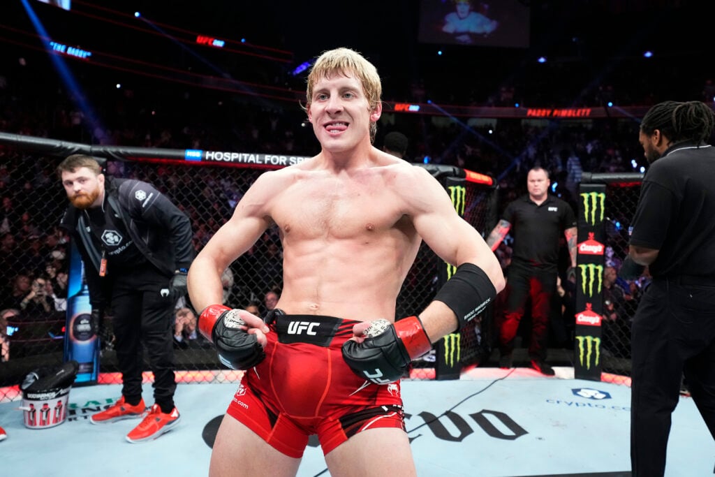 Paddy Pimblett celebrates defeating Jared Gordon at UFC 282.
