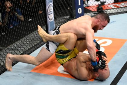 Merab Dvalishvili punches Marlon Moraes during their fight at UFC 266 in Las Vegas