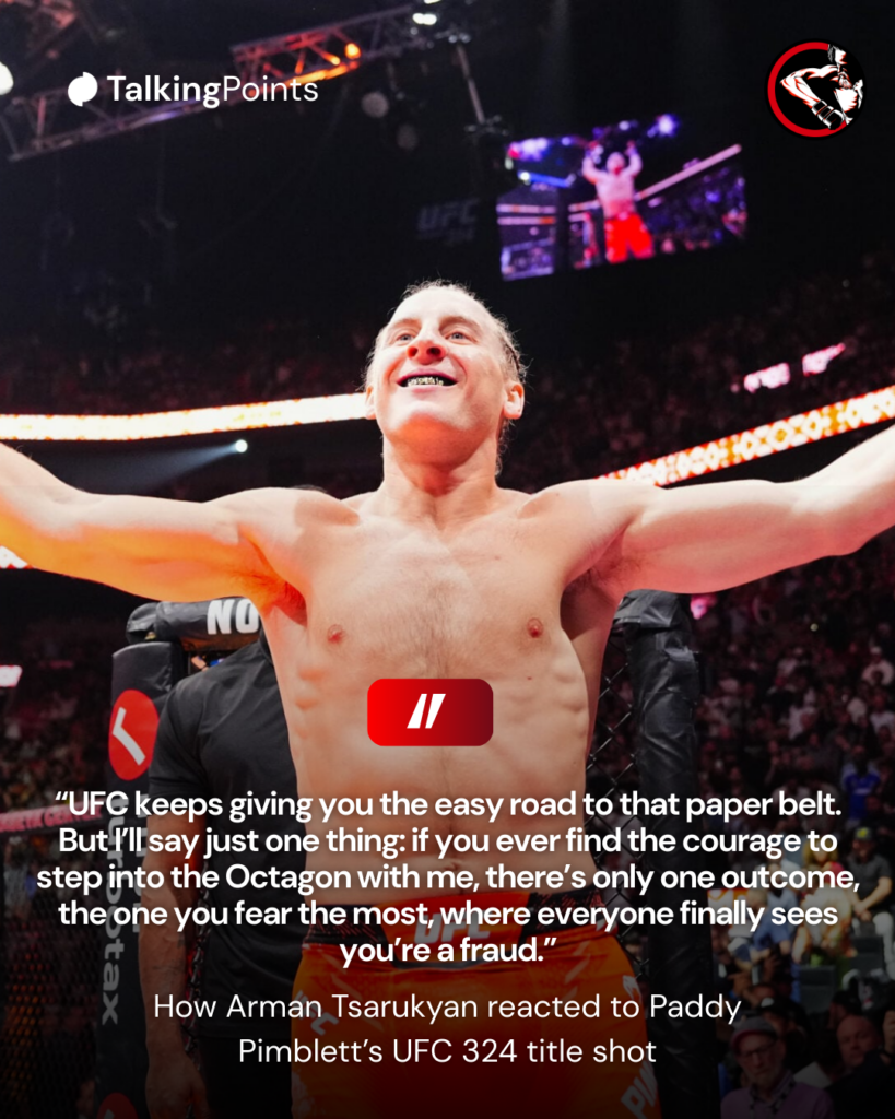Arman Tsarukyan's reaction to Paddy Pimblett's UFC 324 title shot