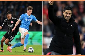 Jean-Matteo Bahoya and Mikel Arteta