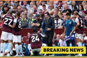 Aston Villa players with Unai Emery, plus yellow