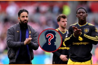 Ruben Amorim and Kobbie Mainoo acknowledge the Man United fans