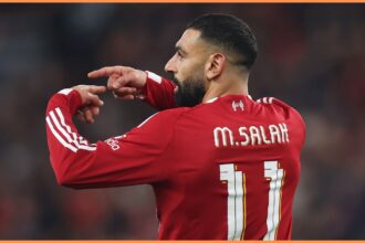 Mohamed Salah gestures during Liverpool