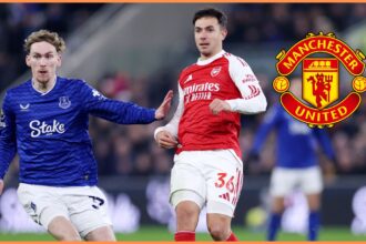 James Garner in action for Everton against Arsenal