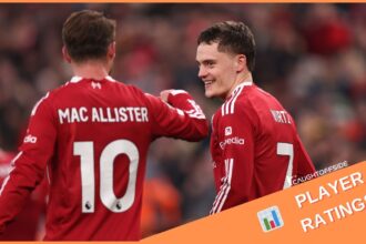 Alexis Mac Allister and Florian Wirtz celebrate in Liverpool