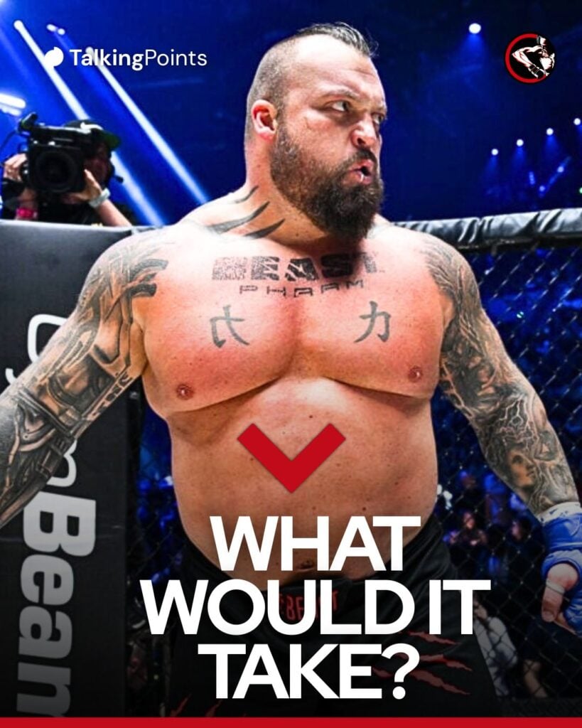 Eddie Hall enters the cage after his win over Mausz Pujanovski at KSW 105