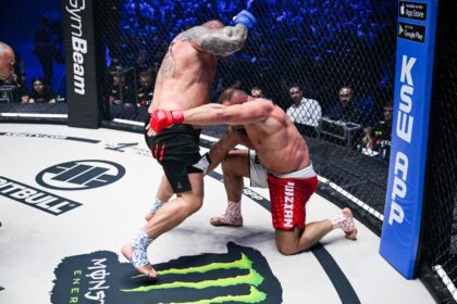 Image of Eddie Hall hitting Mausz Pujanovski at KSW 105