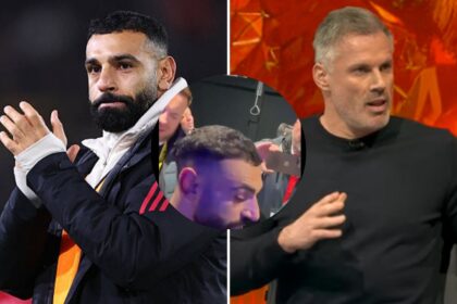 Split image of Mohamed Salah and Jamie Carragher with overlay of Salah giving his explosive interview