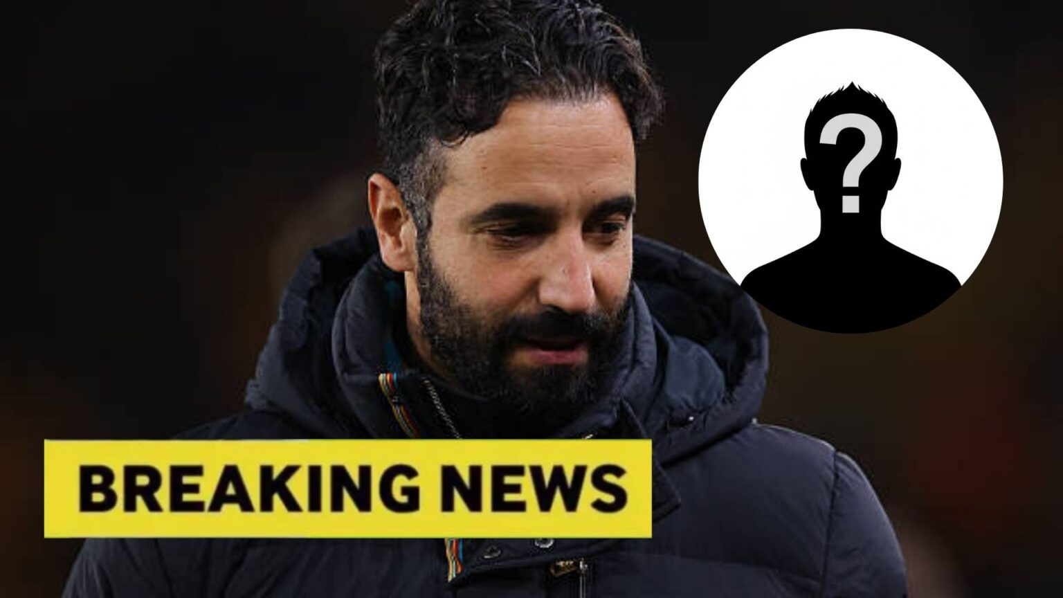 Ruben Amorim with overlay of mystery player and breaking news