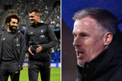 Split image of Dejan Lovren and Mohamed Salah and Jamie Carragher