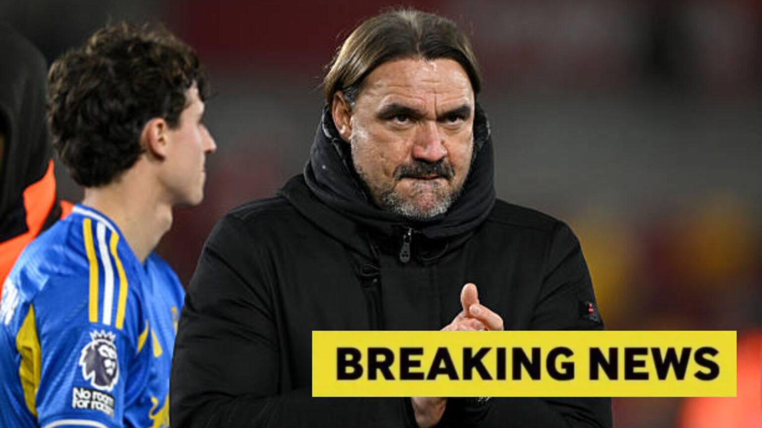 Image of Daniel Farke with breaking news overlaying