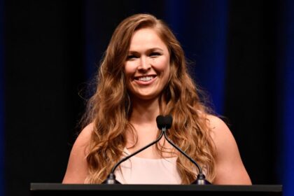 Ronda Rousey speaks at the UFC Hall of Fame induction ceremony.