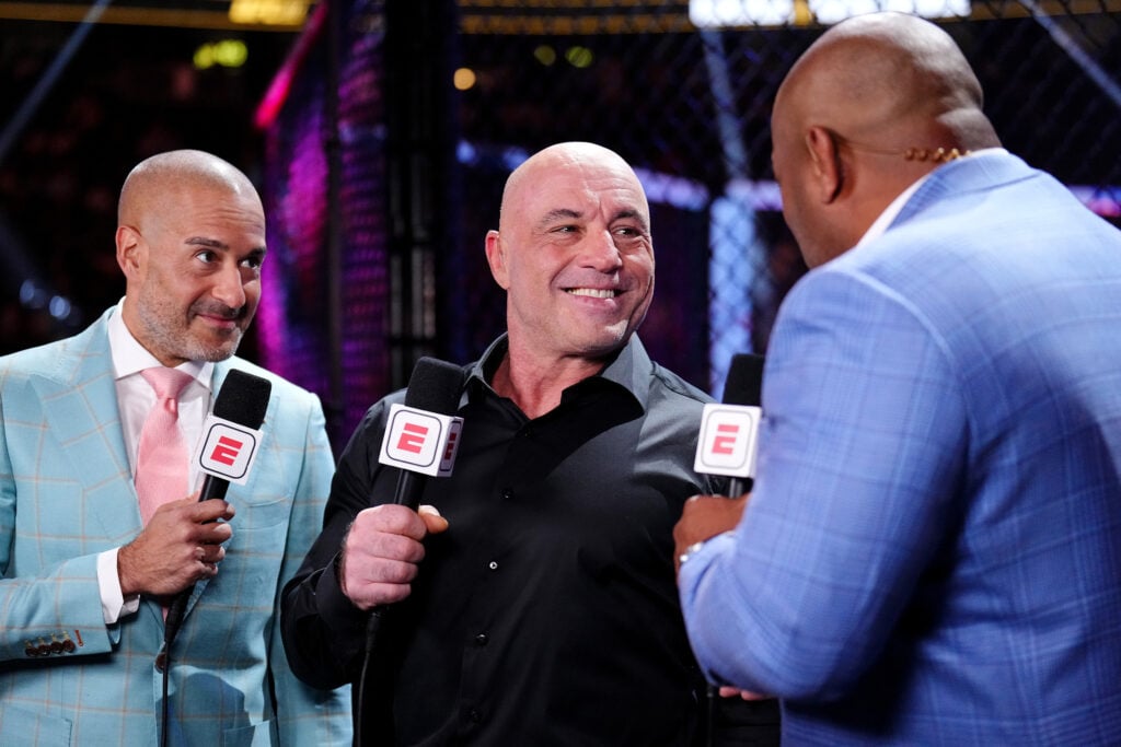 Jon Anik, Joe Rogan and Daniel Cormier appear on UFC 317 broadcast