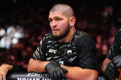 Khabib Nurmagomedov watches Ikram Aliskerov from his corner at UFC 321