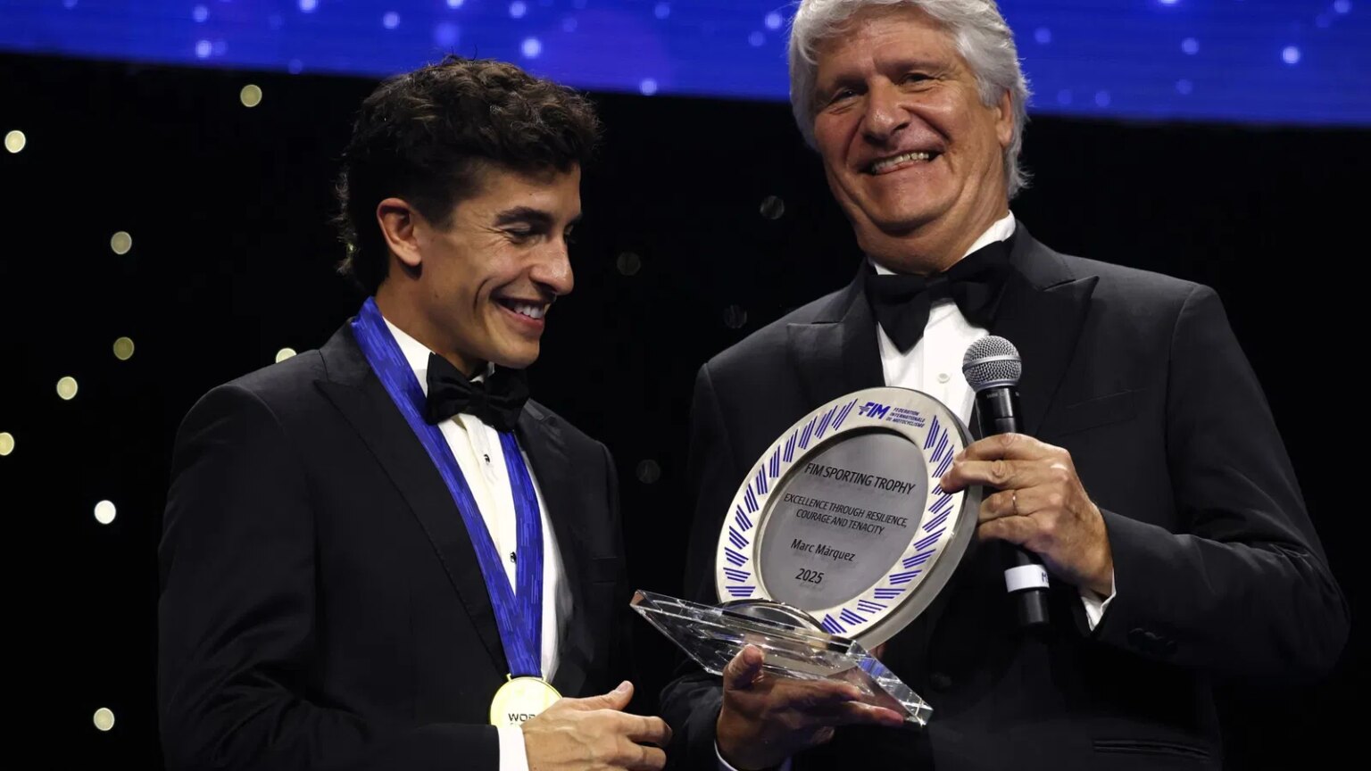 Marc Marquez receives surprise FIM trophy on return to MotoGP