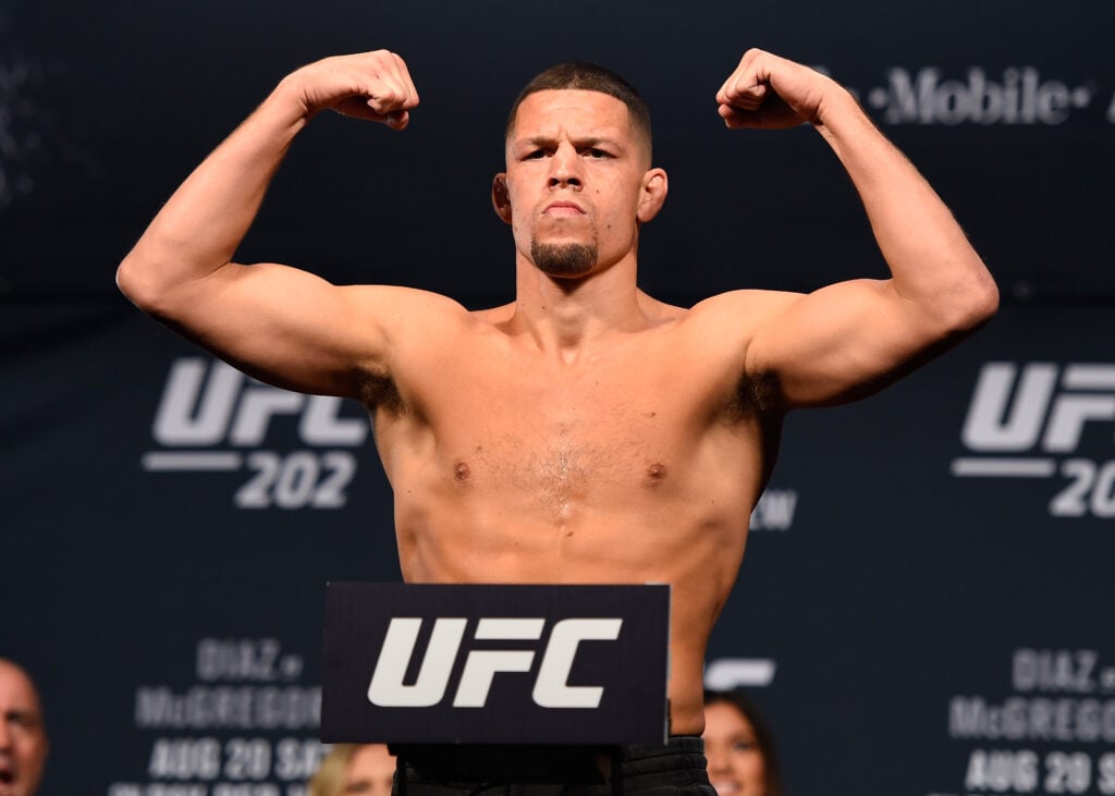 Nate Diaz weighs in ahead of fight against Conor McGregor at UFC 202