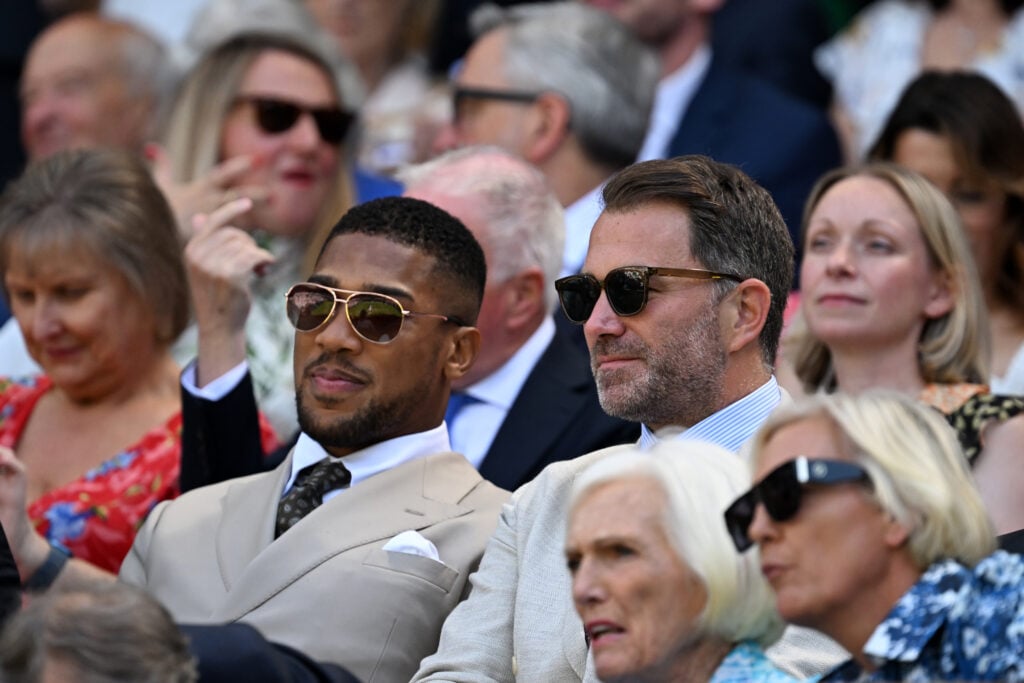 Anthony Joshua and Eddie Hearn at the 2025 Wimbledon final