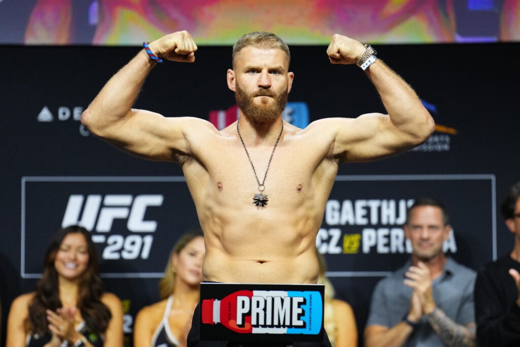 Jan Blachowicz on stage at UFC 291 ceremonial weigh-in